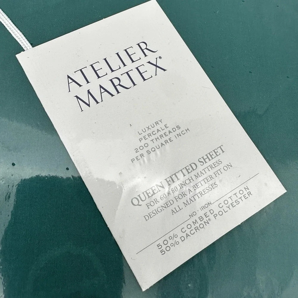 Vintage Martex Luxury Percale Fitted & Flat Sheet Queen - Blue Green NEW